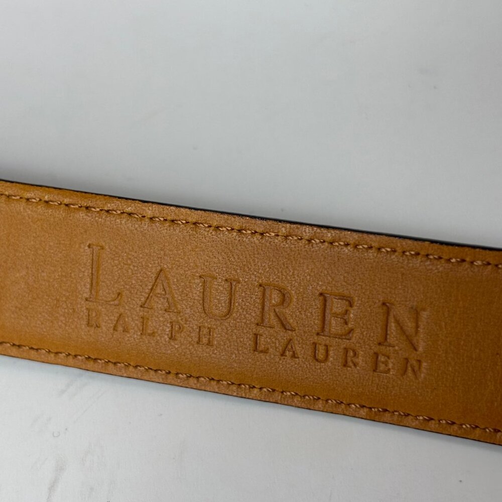 Ralph Lauren Brown Leather Belt Size S Textured Silver-tone Buckle RL Initials - Picture 3 of 13